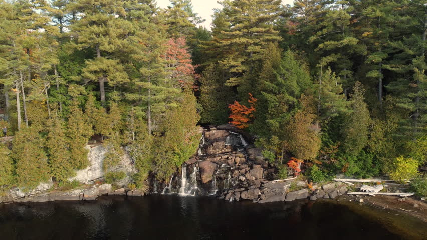 Closing in on small cascading waterfall at High Falls in Bracebridge Ontario