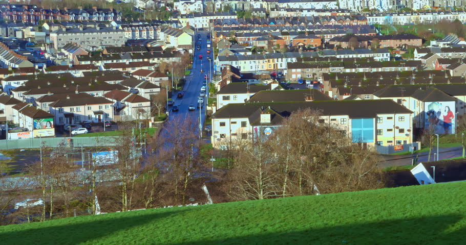 View from city wall Derry Londonderry, Northern Ireland: Skyline of Derry with St. Eugene