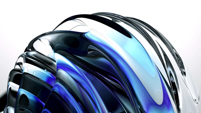 3d render of abstract art video animation of surreal 3d background with part of surreal glass sphere liquid ball sculpture in curved wavy lines forms in purple blue white gradient color with shadow Royalty-Free Stock Footage #3449698965