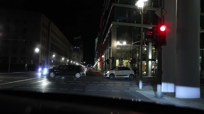 Berlin night life, Berlin night street, view from the car, Europe, Germany, Berlin, October 17, 2017