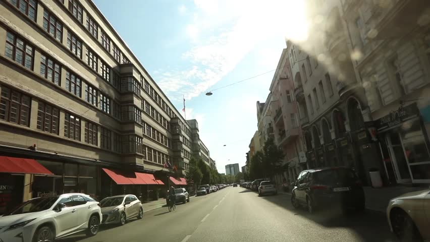 City life in Berlin, Berlin street, view from the car, sunny day, Europe, Germany, Berlin, October 17, 2017