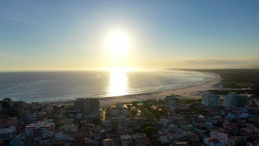 Scenic Sunset At Arraial Do Cabo Rio De Janeiro Brazil. Aerial Beach Sunshade. Coast Clouds City Seaside. Coast Outdoors City Beach Panoramic. Coast Seaside Backgrounds Landmark.
