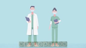 Animation of syringe and social distancing text over doctors icons and cityscape. Global medicine, healthcare, pandemic and digital interface concept digitally generated video. - Powered by Shutterstock - Get 15% off with code: PIKWIZARD15