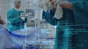 Animation of data processing over diverse surgeons in hospital. Global medicine, connections, computing and data processing concept digitally generated video. - Powered by Shutterstock - Get 15% off with code: PIKWIZARD15