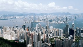 Aerial View on Cityscape of Asia City in China. Footage of Urban Architecture and Concrete Structure of Chinese Streets. Asian Marketing Environment Attracting Business Travels Hong Kong