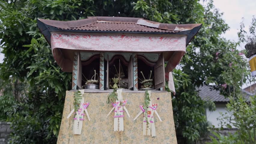 a Balinese Traditional Small Shrine with 3 Doors called Rong Tiga or Sanggah Kemulan