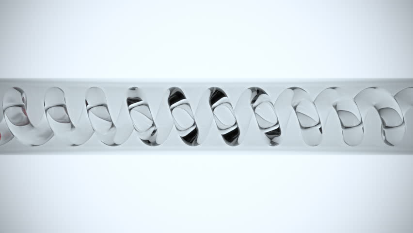 Red liquid blood in spiral glass tube test equipment. Concept chemical laboratory medical research, molecule DNA, examination diseases, viruses, bacteria Health status, 3d rendering