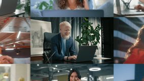 Zoom out executive businessman on video conference call in modern office. Corporate CEO using laptop camera technology to negotiate project with management team. Diverse group of business people 4K - Powered by Shutterstock - Get 15% off with code: PIKWIZARD15