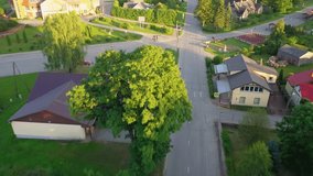 Aerial 4K video from drone to of Viesite city center . Viesite ,Jekabpils ,Latvija (Series)