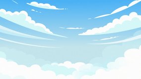 Cartoon Cloudy sky animation. Clouds vector timelapse in blue sky background. Natural clouds landscape illustration. Looped video 4k. seamless 2d motion graphics