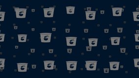 Instant noodles symbols float horizontally from left to right. Parallax fly effect. Floating symbols are located randomly. Seamless looped 4k animation on dark blue background