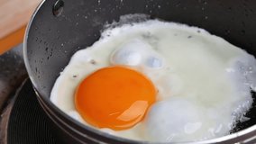 tasty fried egg in a hot pan 4k food videos.