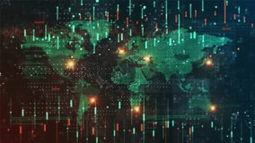 Circuit board with moving electrons and glowing lines. Data flow on the motherboard. Glowing circuit boards and electronic components. digital communication, cloud computing, processing. World map - Powered by Shutterstock - Get 15% off with code: PIKWIZARD15