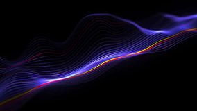Glowing dotted lines on the surface of waving ribbon. Abstract concept of sound waves, artificial intelligence network or big data. 4K looped video of 3D flowing colored soundwaves on black background - Powered by Shutterstock - Get 15% off with code: PIKWIZARD15