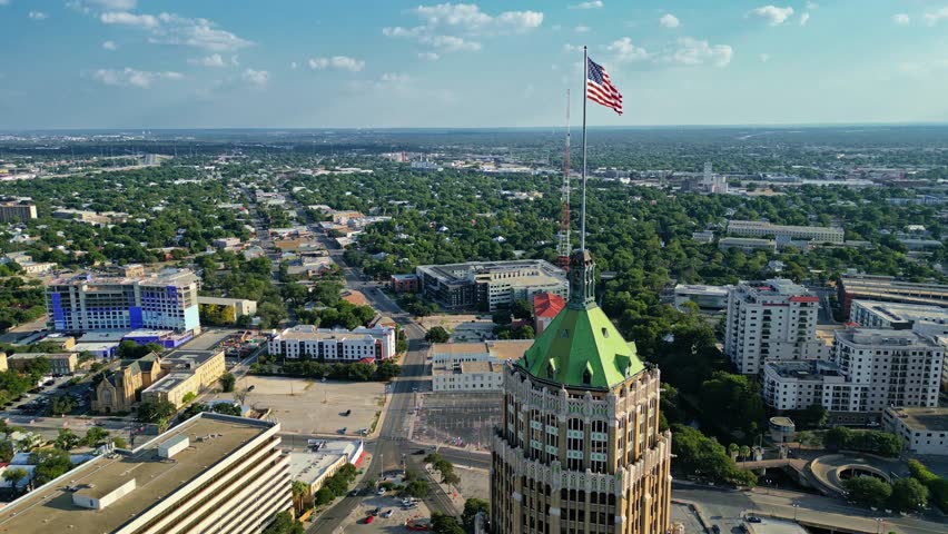 Visible from afar, beacon of patriotic pride amidst the urban landscape