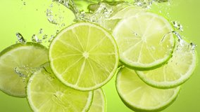 Super Slow Motion Shot of Fresh Lime Slices Falling and Flowing in Water at 1000 fps. - Powered by Shutterstock - Get 15% off with code: PIKWIZARD15