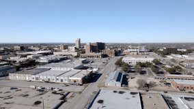 Downtown Abilene, Texas with drone video moving in a circle wide shot.