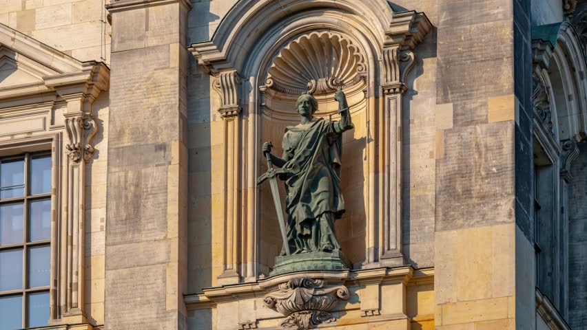 BERLIN, GERMANY - MARCH 1, 2024: Timelapse hyperlapse view of historical building Berlin Cathedral in touristic city center near the Spree River