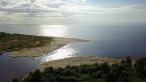 Gauja river Latvia drain into Baltic Sea aerial drone top view 4K UHD video