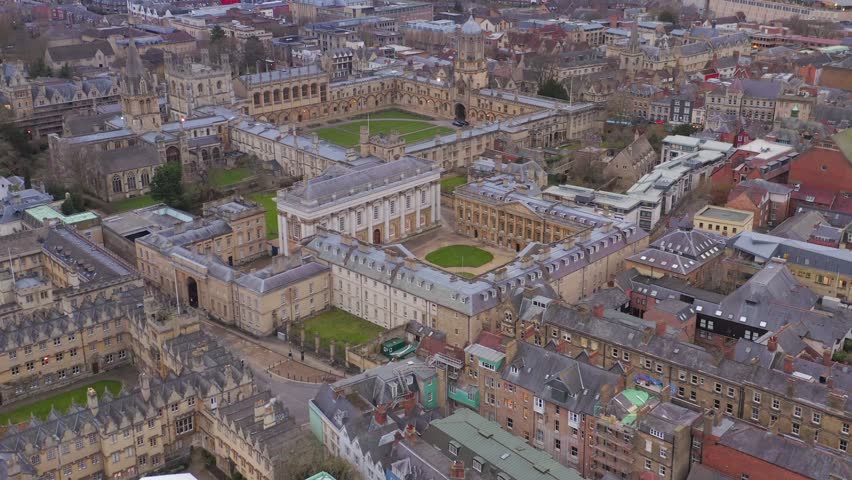 Oxford University aerial over Christ Church, Corpus Christi and surrounding colleges