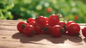 Sunlit Cherry Tomatoes on Rustic Wood. Close-up, shallow dof. - Powered by Shutterstock - Get 15% off with code: PIKWIZARD15