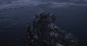 ICELAND – SEPTEMBER 2016 : Aerial shot of Hvitserkür rock formation at dusk