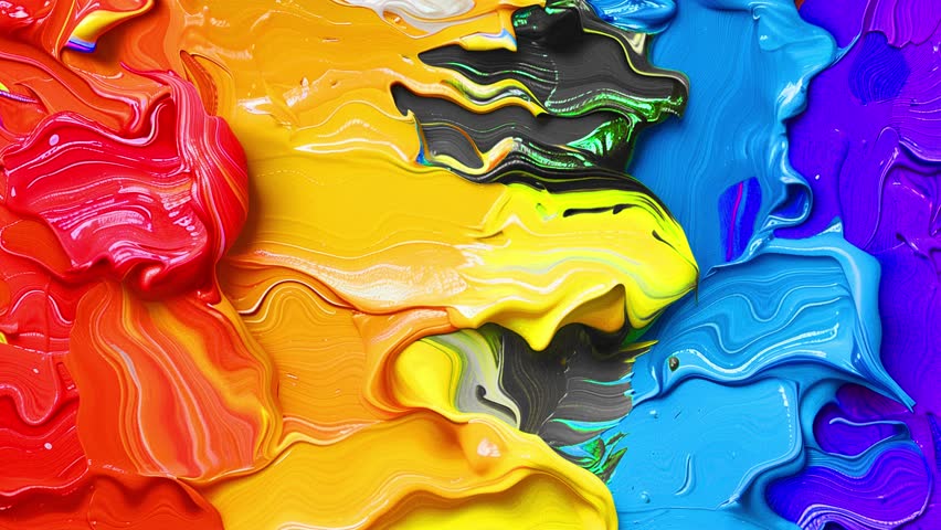 Rainbow colored liquid acrylic paint. Brush strokes. Abstract soft background. Fluid art. 59,94fps