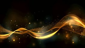 Abstract creative template. Gold yellow, wavy lines flowing dynamic swirl abstract with bokeh glitter sparkles background vibrant colours wallpaper banner clip mov 4K HD motion