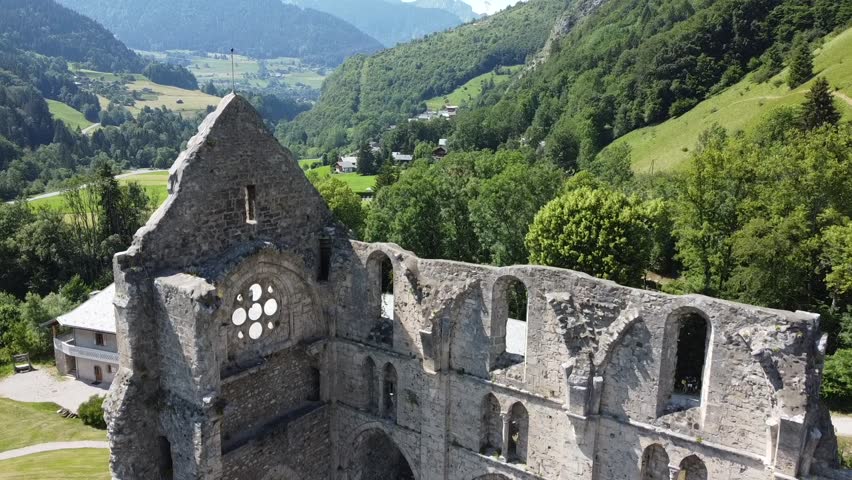 Pedestal down to reveal cathedral ruins in french country side