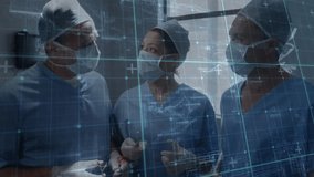 Animation of data processing over diverse surgeons in hospital. Global medicine, connections, computing and data processing concept digitally generated video. - Powered by Shutterstock - Get 15% off with code: PIKWIZARD15