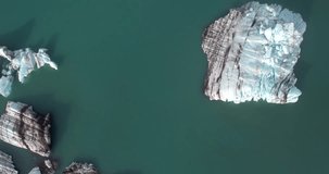 ICELAND – SEPTEMBER 2016 : Aerial topshot of icebergs over Jökulsarlón Glacier Lagoon on a beautiful day