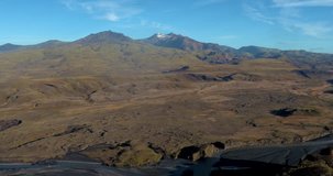 ICELAND – SEPTEMBER 2016 : Aerial shot over beautiful landscape in Thorsmörk National Park on a sunny day