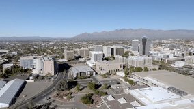 Downtown Tucson, Arizona with drone video moving in a circle.