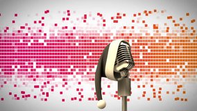 Animation of microphone with santa claus hat over red squares on white background. Music, colours, entertainment and digital interface concept digitally generated video. - Powered by Shutterstock - Get 15% off with code: PIKWIZARD15