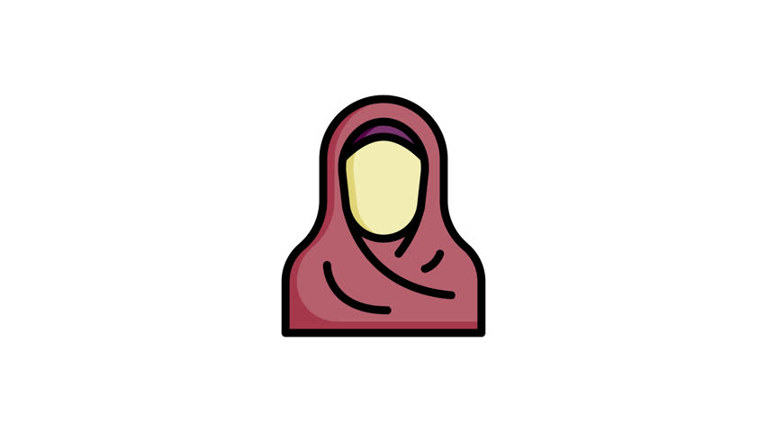 Woman hijab icon animation in flat line style on white background