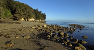 NEW ZEALAND – MARCH 2016 : Aerial shot on beach in Abel Tasman National Park on a sunny day