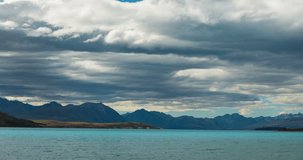NEW ZEALAND – MARCH 2016 : Timelapse of beautiful landscape with clouds moving and mountains in view