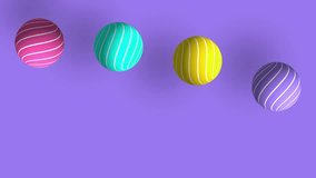Four colored balls move smoothly on the background. Amazing video. Animation of colored balls with white lines. 4k video for your project.