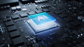 CPU Connection with Motherboard. Futuristic Colorful AI Accelerated Microchip Connecting with a PCB and Powering Entire System. Chip Activates Circuit Board. Semiconductor Surface Transforms to Black - Powered by Shutterstock - Get 15% off with code: PIKWIZARD15