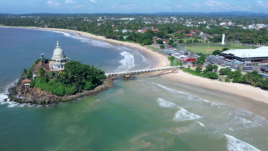 The beautiful coast of Sri Lanka in Matara. Top view, aerial video filming.