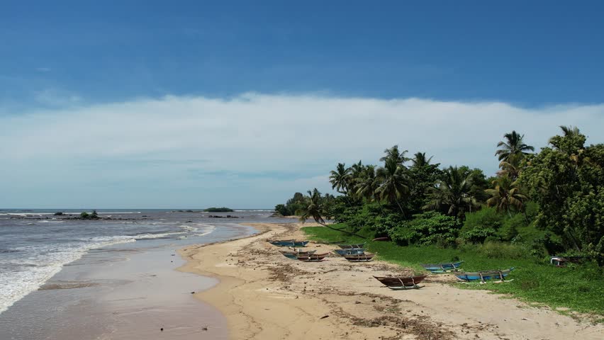 The beautiful coast of Sri Lanka in Matara. Top view, aerial video filming.