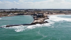 aerial photography from a drone of the Mediterranean coast in Caesarea Israel
