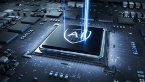 Dynamic Close-up of Laser Engraving on AI Accelerated Cyber Security Chip. Laser Engraves Shield Symbol on CPU Microchip Surface. Next Generation Cloud and Artificial Intelligence Solution - Powered by Shutterstock - Get 15% off with code: PIKWIZARD15