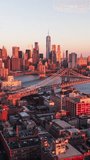 Vertical Video of New York, Vertical Aerial View Shot, sunset, sunrise
