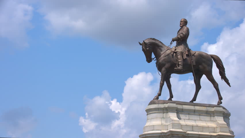 Richmond VA Robert E Lee Memorial Close-up Riding his Horse Statue on Traffic Circle with Monument Avenue and N Allen Ave