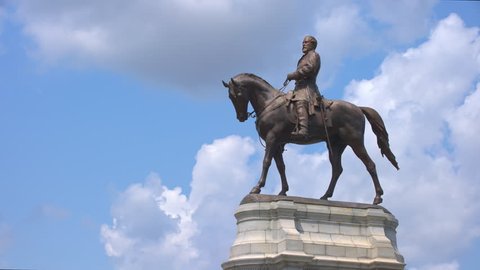 Richmond VA Robert E Lee Memorial Close-up Riding his Horse Statue on Traffic Circle with Monument Avenue and N Allen Ave