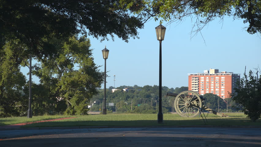 View from Gambles Hill Park in Richmond Virginia with a Confederate Civil War Cannon on Display in the State Capital