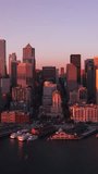 Vertical Video of Seattle, Vertical Aerial View Shot, sunset, sunrise