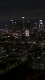 Vertical Video of Los Angeles LA, Vertical Aerial View Shot, night, evening