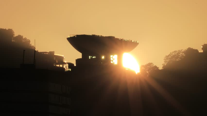 a sunset of The Peak Tower in Hong Kong. Jan 15 2024